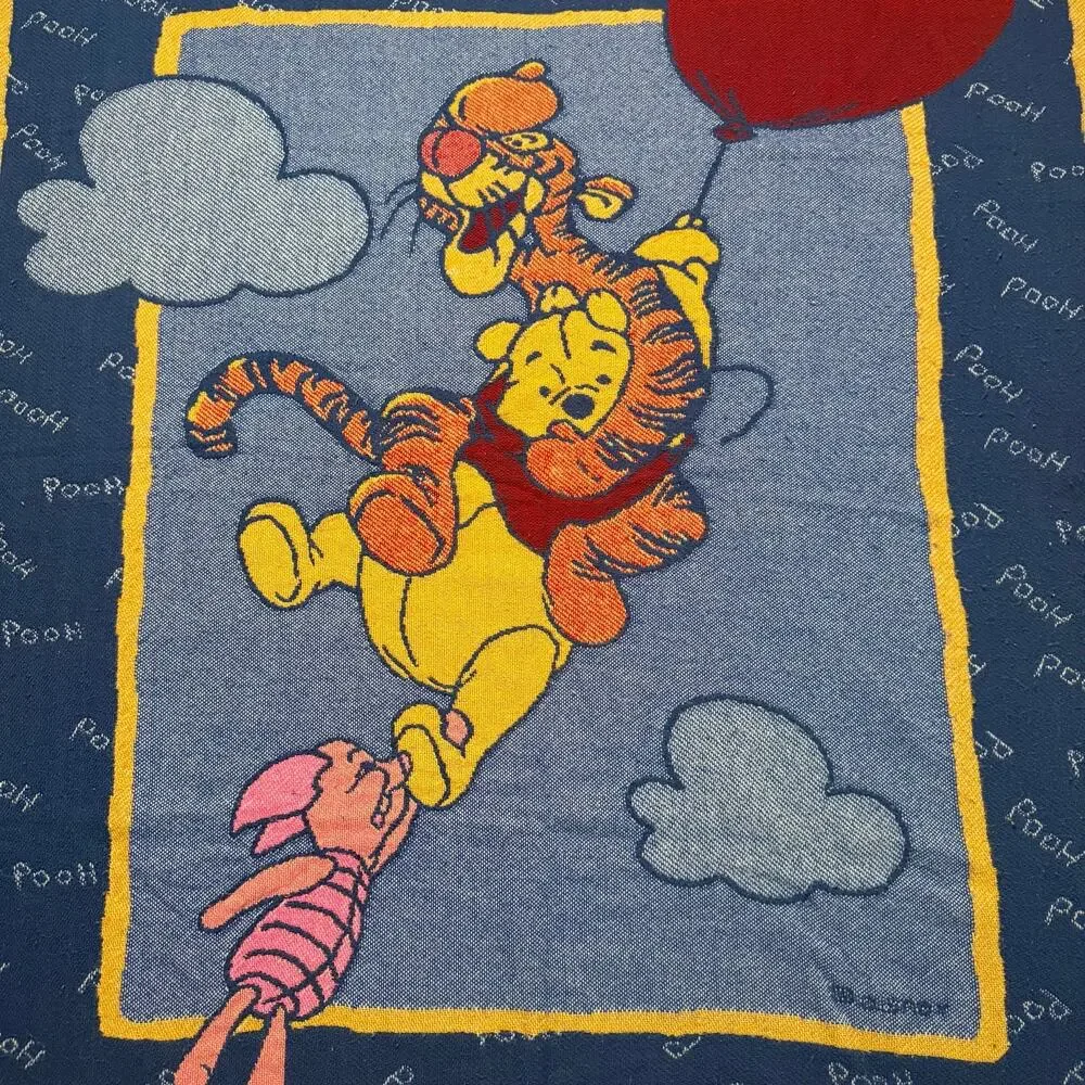 Vintage 90s Disney Winnie The Pooh and Tigger Piglet Tapestry Throw Blanket